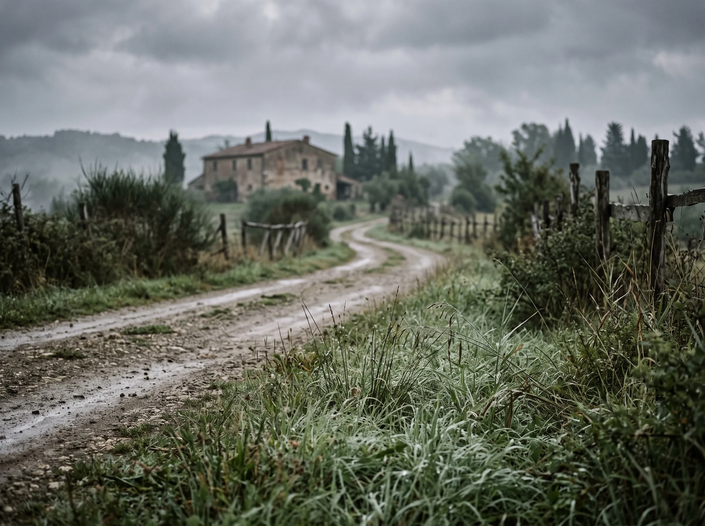 Strada sterrata di campagna toscana al mattino